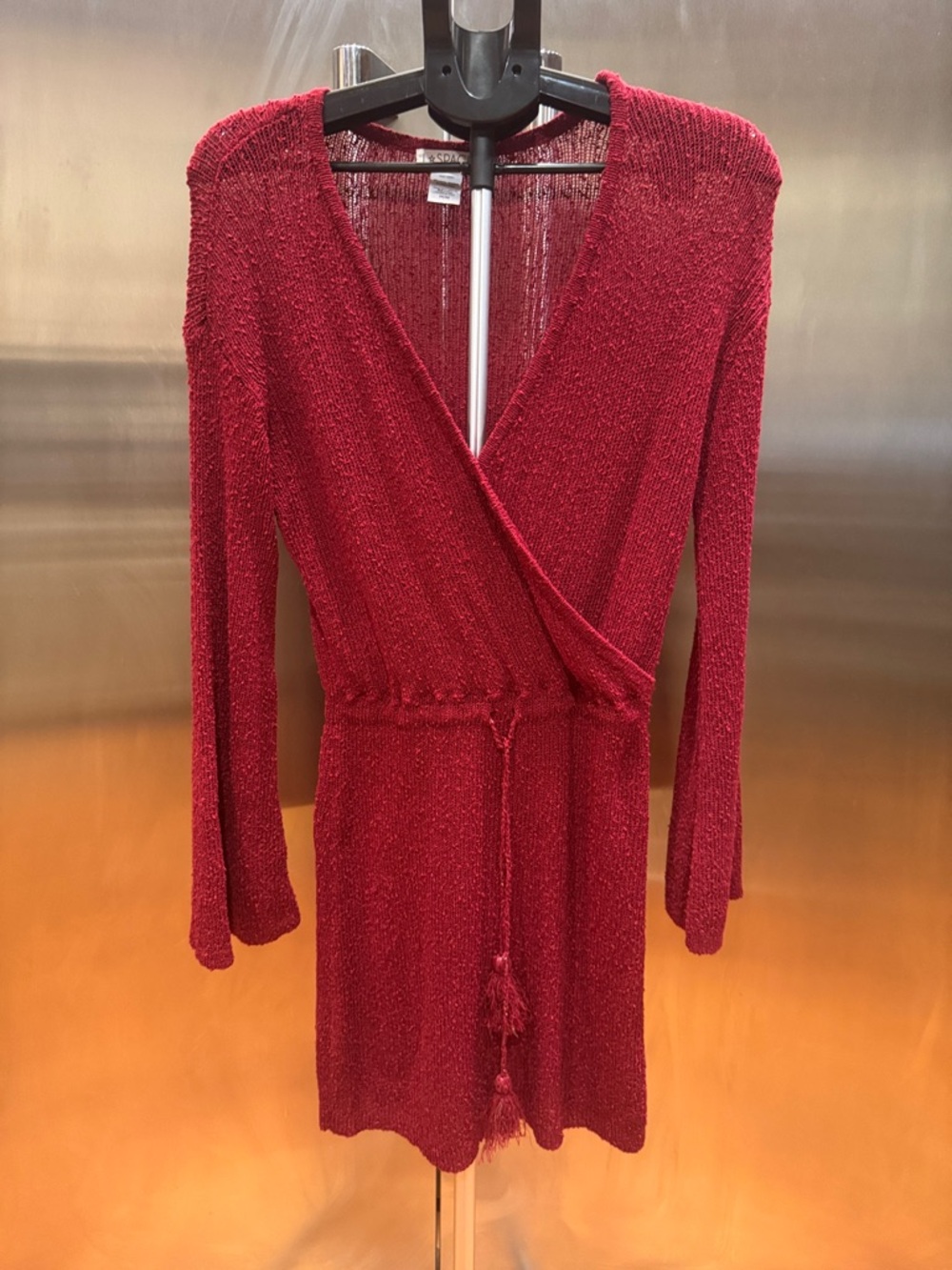 l*space Crimson Wrap Knit Swim Dress Cover Up with Tie Waist - Picture 3 of 13